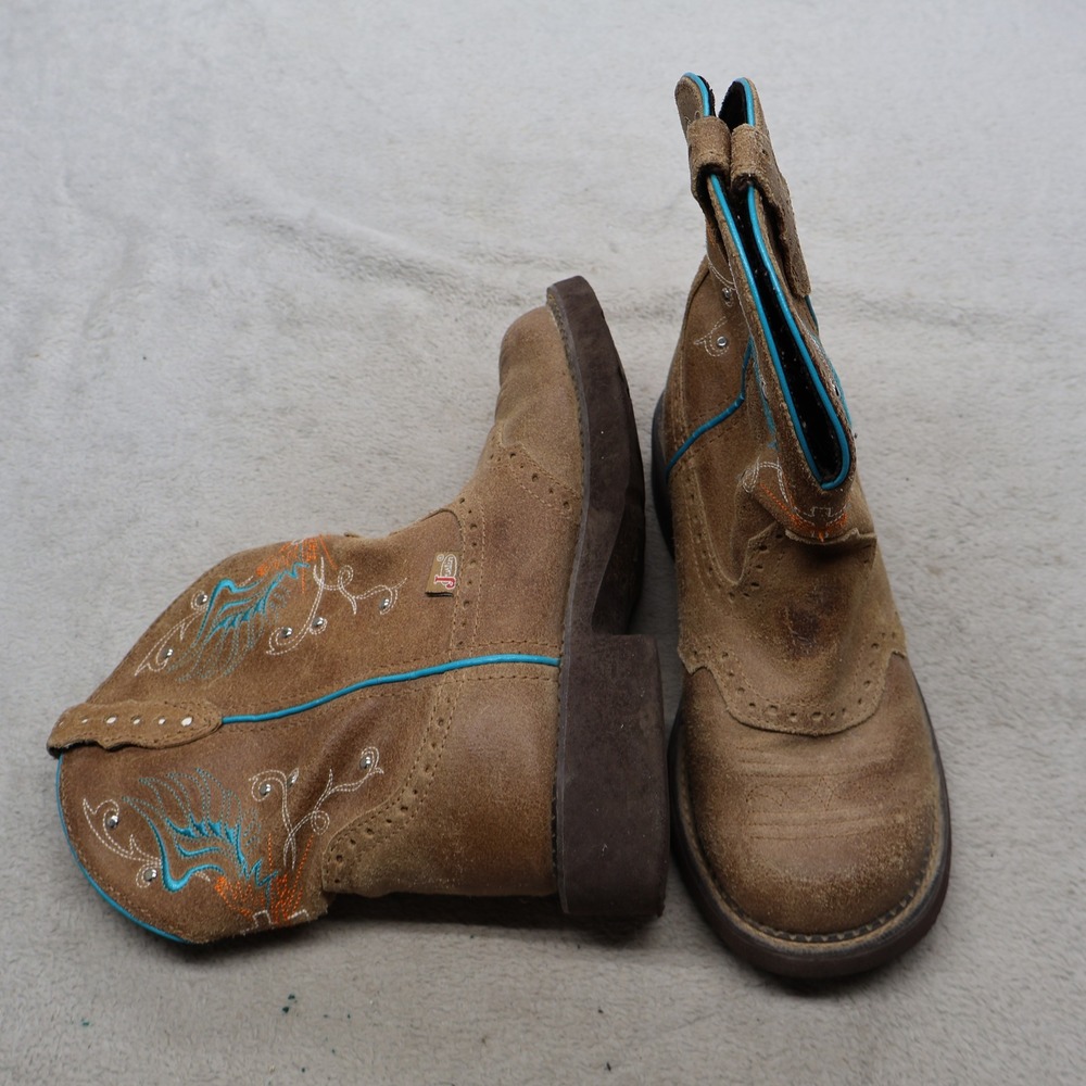 Justin Womens 7.5B Western Boots Brown Gypsy Suede Cowboy Rhinestone L9603